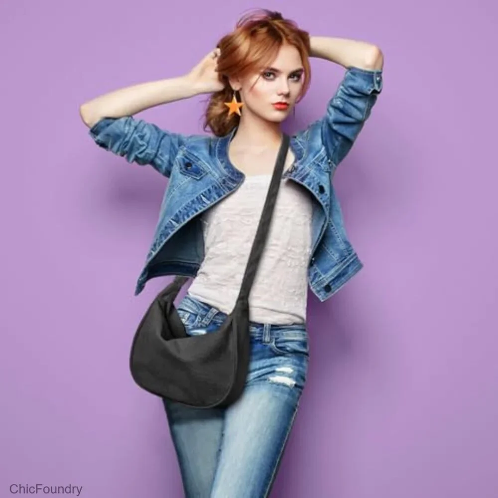 Corduroy Crossbody Hobo Bag, Adjustable Strap, Zipper Compartment, Small Size